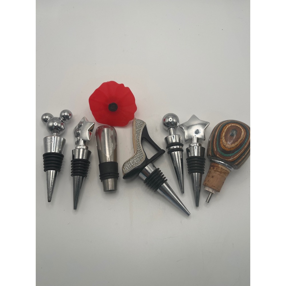 Lot of 7 Assorted Wine Bottle Stoppers Disney Mickey Mouse High Heel Star Poppy